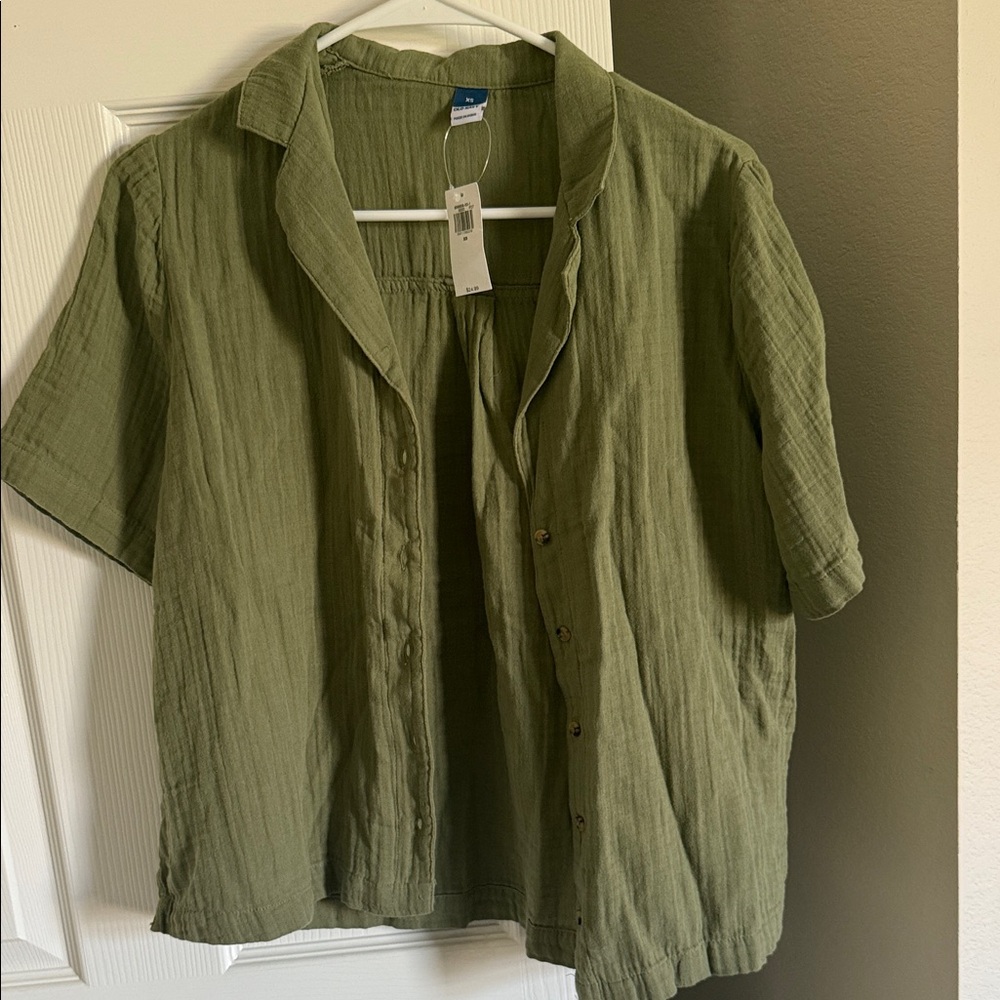 Olive Green linen button up shirt